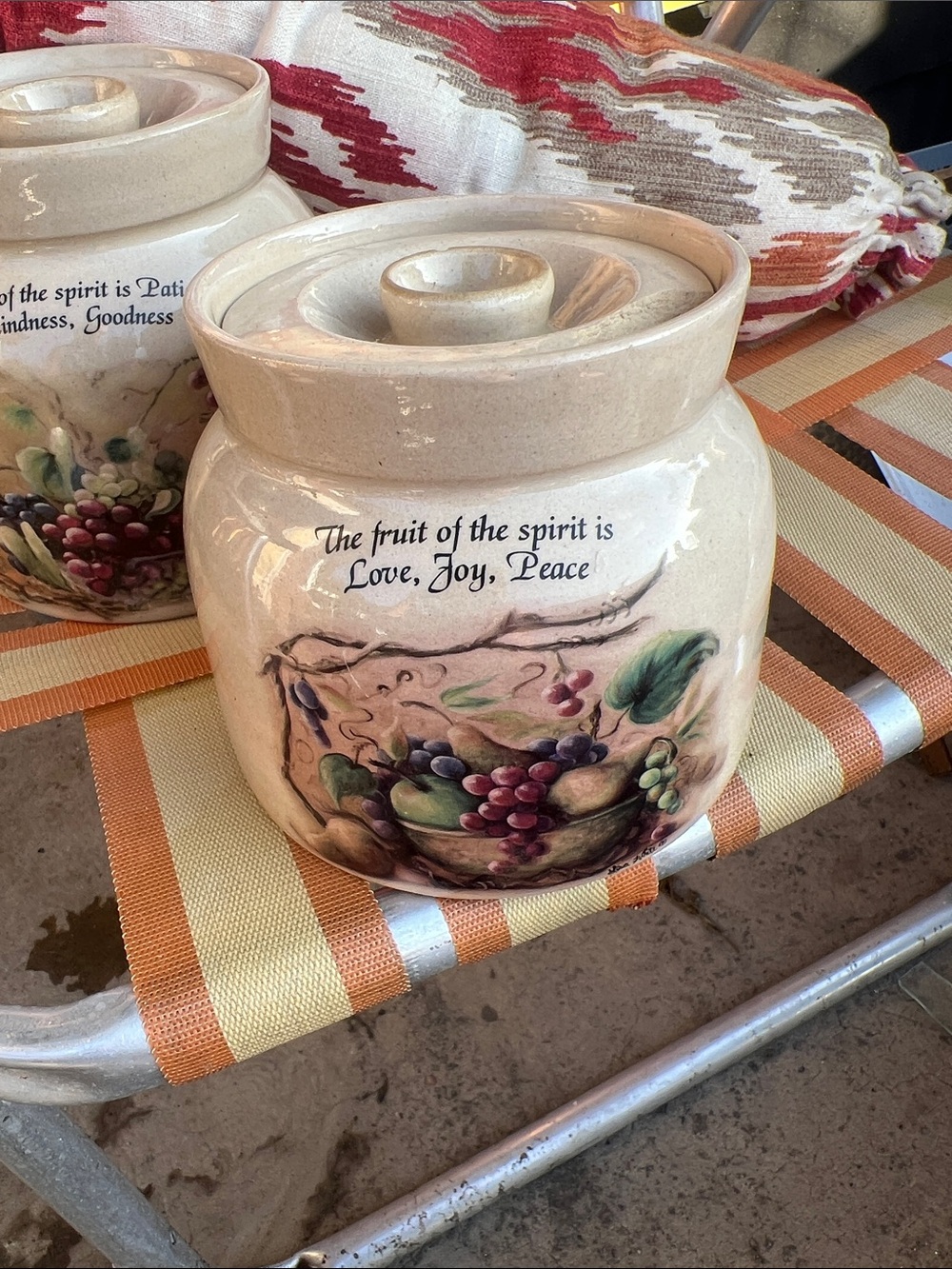 Vintage Ceramic Fruit-Themed Kitchen Canister with Lid - Cream